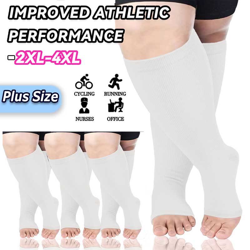 Plus Size White Open Toe Compression Socks - image 3