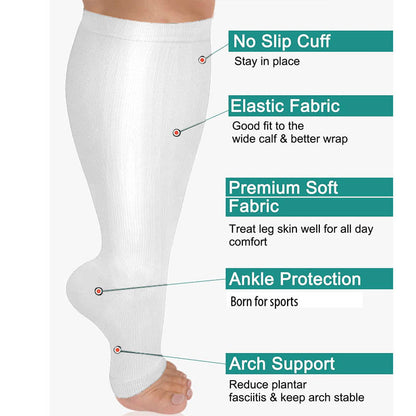 Plus Size Solid Color Open Toe Compression Socks(3 Pairs) - image 7