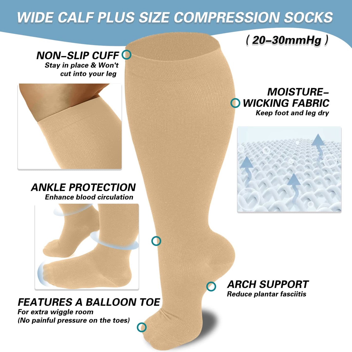 Plus Size Pure Color Compression Socks 2XL-7XL - image 4