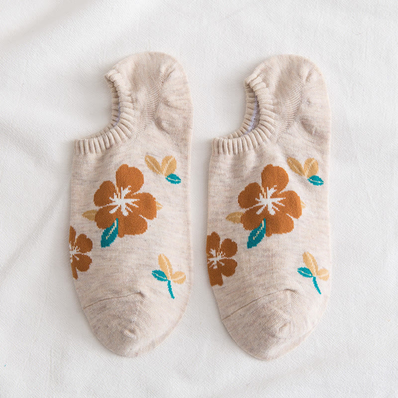 Plus Size Soft Flowers No Show Socks(10 Pairs) - Khaki - EU37-40(US4-7) - image 6