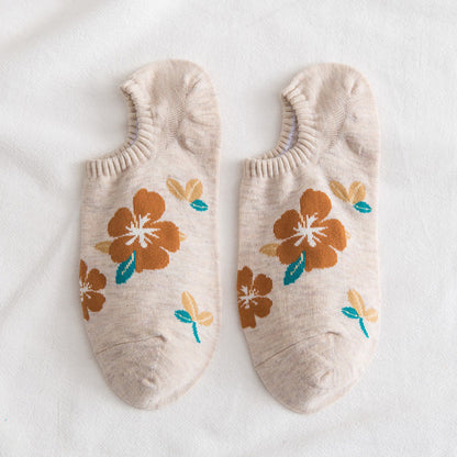 Plus Size Soft Flowers No Show Socks(10 Pairs) - Khaki - EU37-40(US4-7) - image 6