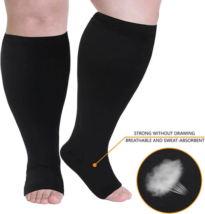 Plus Size Solid Color Open Toe Compression Socks