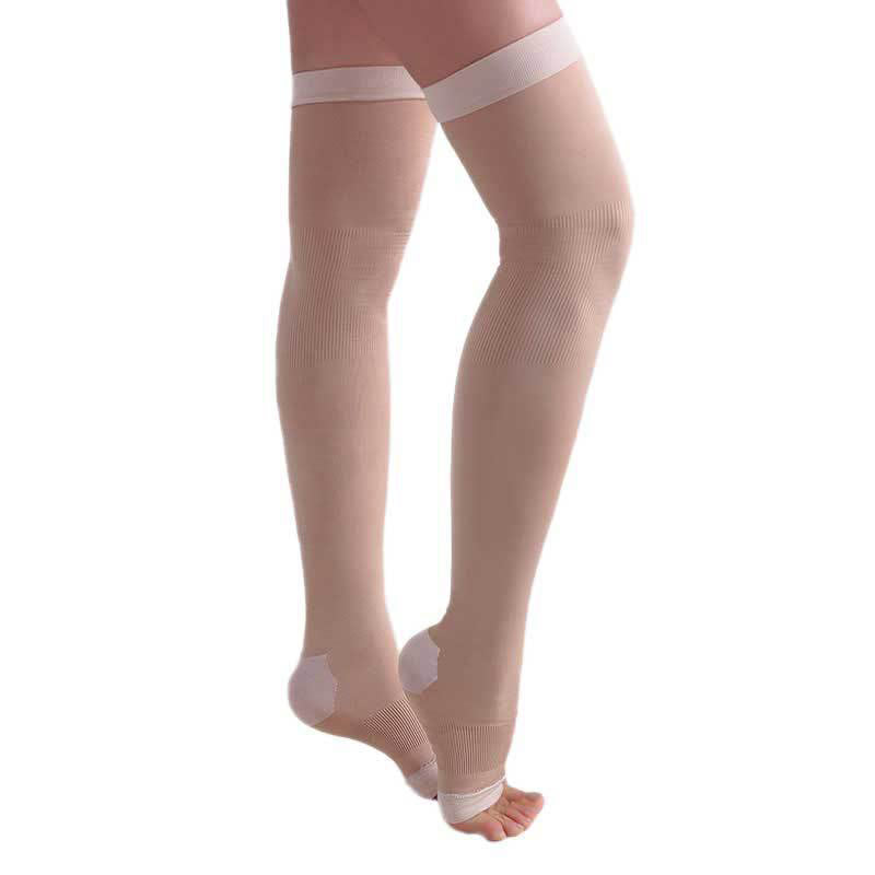 Plus Size Open Toe Thigh High Compression Socks(2 Pairs) - Nude - Fits 132lbs - image 7