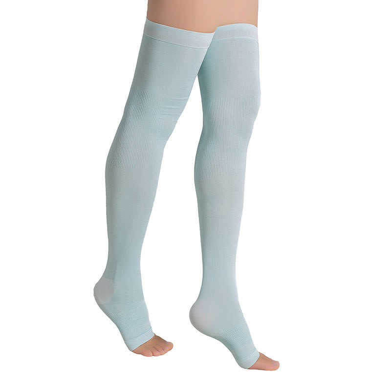 Plus Size Open Toe Thigh High Compression Socks(2 Pairs) - image 3