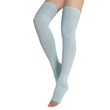 Plus Size Open Toe Thigh High Compression Socks(2 Pairs) - Blue - Fits 132lbs - image 1