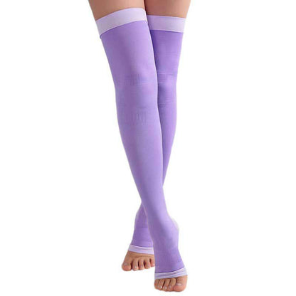 Plus Size Open Toe Thigh High Compression Socks(2 Pairs) - Purple - Fits 132lbs - image 4