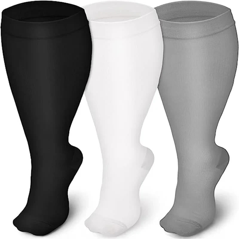Solid Color Plus Size Compression Socks 2XL-7XL(3 Pairs) - Multicolor - 7XL - image 0