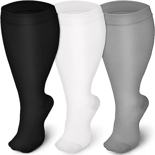 Plusock Solid Color Plus Size Compression Socks 2XL-7XL(3 Pairs) - Multicolor - 7XL - image 0