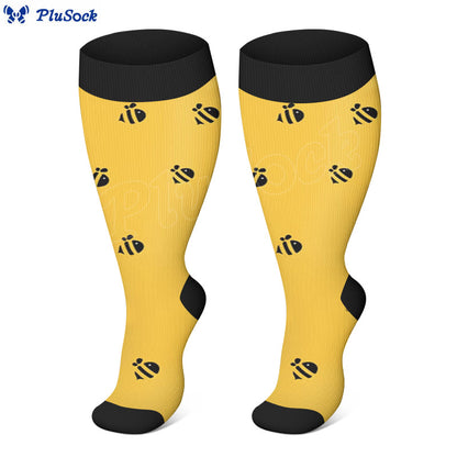 Plus Size Bee Compression Socks(3 Pairs) - Yellow - 4XL - image 4