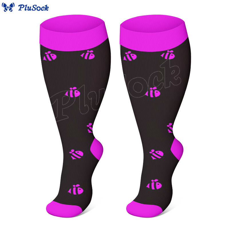 Plus Size Bee Compression Socks(3 Pairs) - Purple - 4XL - image 3