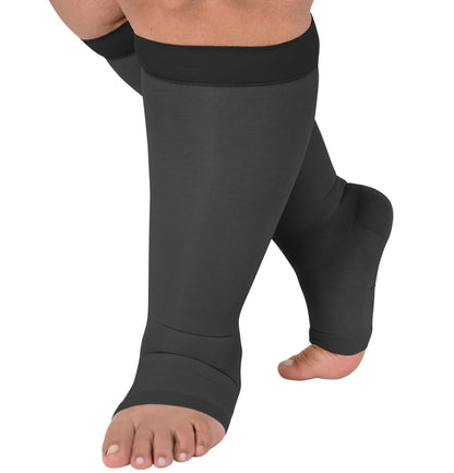 Plus Size Sheer Open Toe Compression Socks - Black - 2XL - image 1