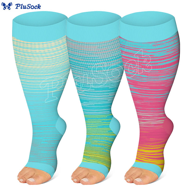 Plus Size Color Stripes Open Toe Compression Socks(3 Pairs) - Multicolor - 4XL - image 0