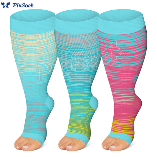 Plus Size Color Stripes Open Toe Compression Socks(3 Pairs) - Multicolor - 4XL - image 0