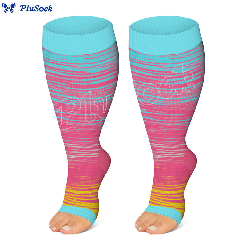 Plus Size Color Stripes Open Toe Compression Socks(3 Pairs) - Pink - 4XL - image 4