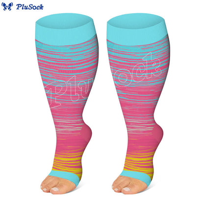 Plus Size Color Stripes Open Toe Compression Socks(3 Pairs) - Pink - 4XL - image 4