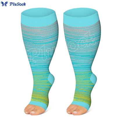 Plus Size Color Stripes Open Toe Compression Socks(3 Pairs) - Yellow - 4XL - image 2