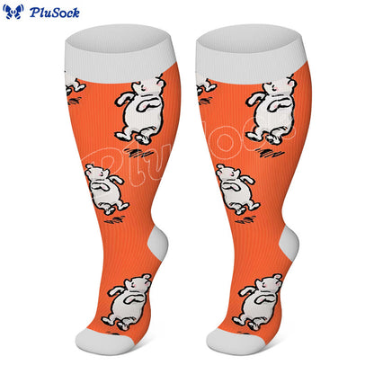 Plus Size Bear Rabbit Compression Socks - Orange - 4XL - image 6