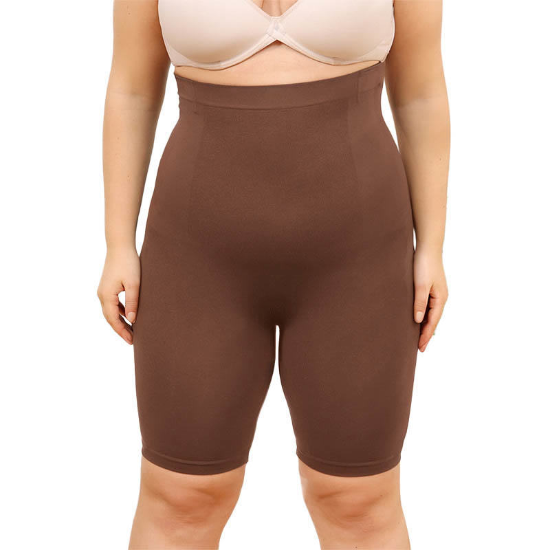 Plus Size High Waist Compression Shorts - Coffee - 4XL - image 5