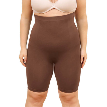 Plus Size High Waist Compression Shorts - Coffee - 4XL - image 5