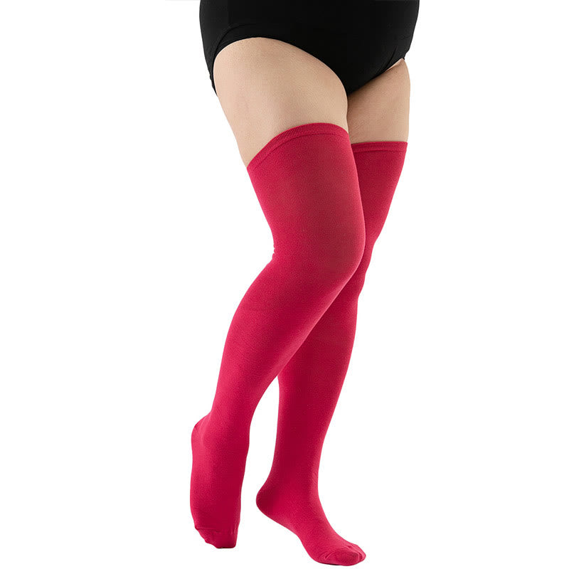 Plus Size Solid Color Thigh High Knee Socks(2 Pairs) - Rose - Fits 198lbs - image 11