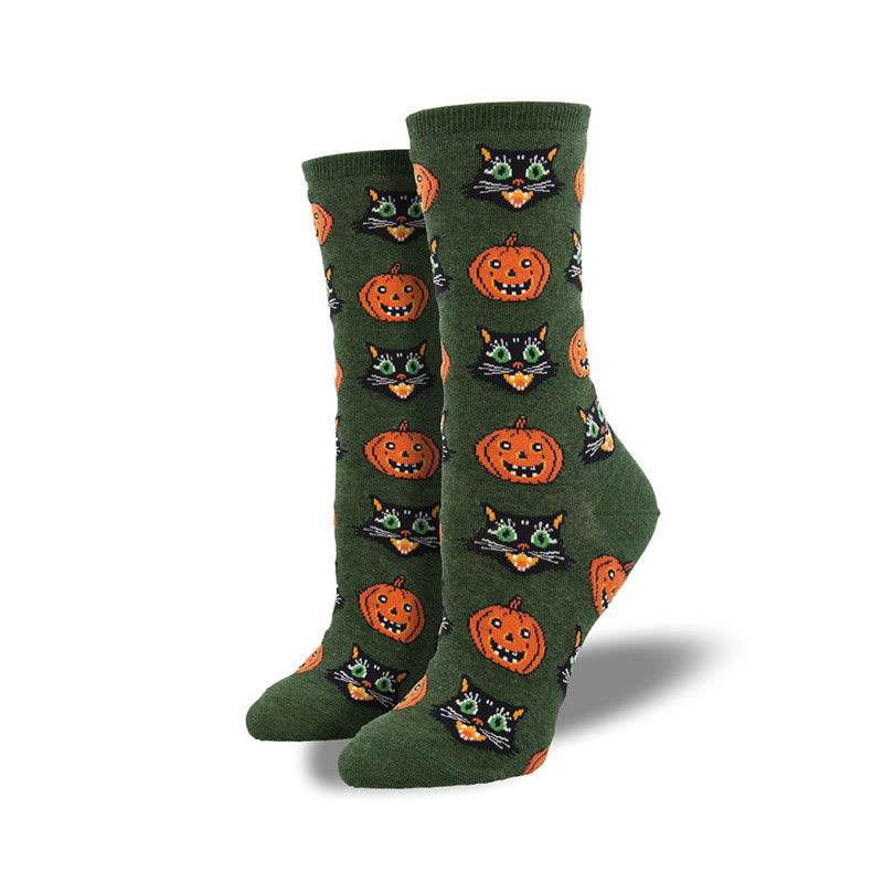 Plus Size Funny Halloween Crew Socks(4 Pairs) - Dark Green - EU36-42(US3-8.5) - image 5