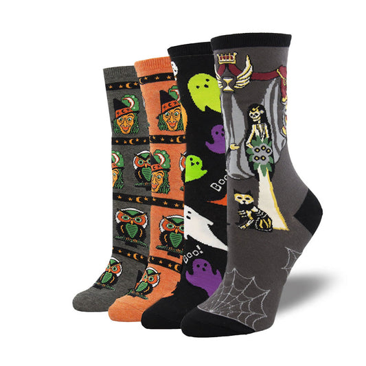 Plus Size Witch Ghost Halloween Crew Socks(4 Pairs) - Multicolor - EU36-42(US3-8.5) - image 1
