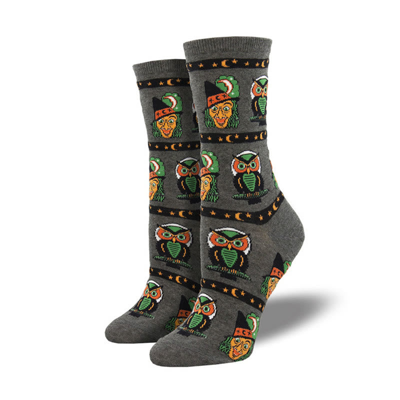 Witch Ghost Halloween Crew Socks(4 Pairs) - Dark Grey - EU36-42(US3-8.5) - image 4