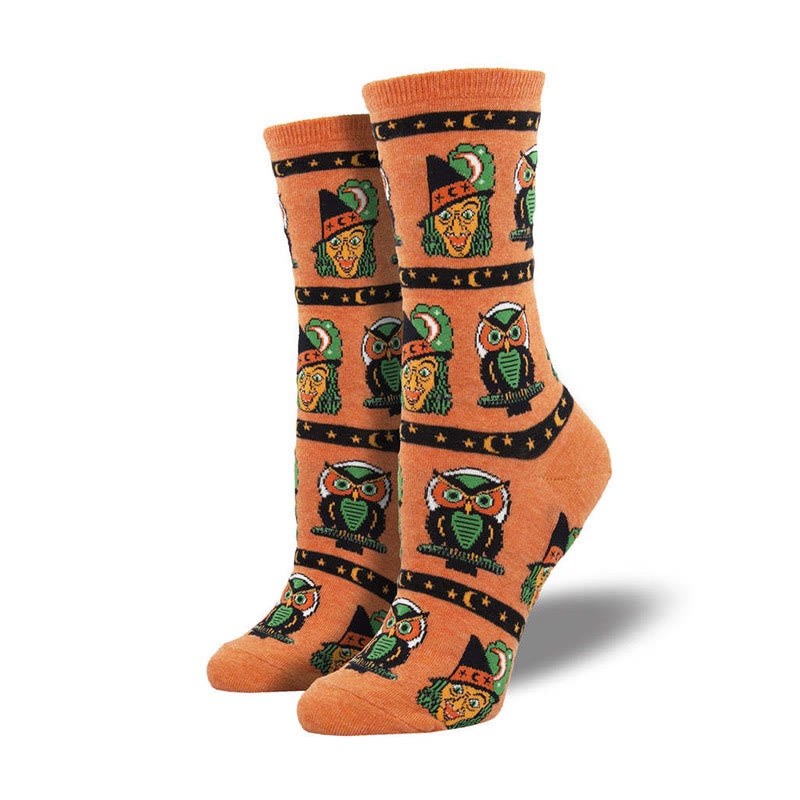 Witch Ghost Halloween Crew Socks(4 Pairs) - Orange - EU36-42(US3-8.5) - image 2