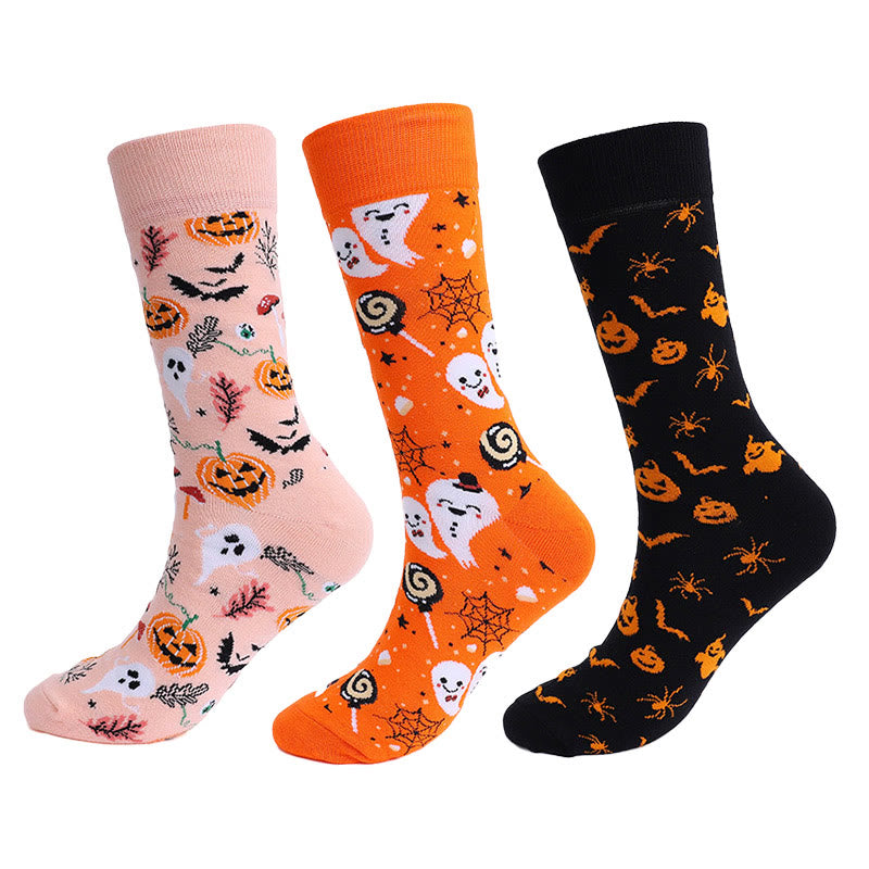 Pumpkin Skull Halloween Crew Socks(3 Pairs) - Multicolor B(3 Pairs) - EU39-47(US6-12.5) - image 2