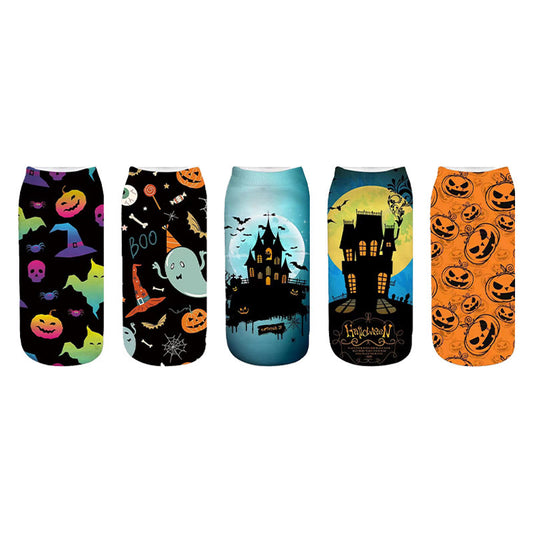 Pumpkin Haunted House Quarter Socks(5 Pairs) - Multicolor - EU36-44(US3-10) - image 0