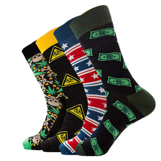 Plus Size Dollar Skull Crew Socks(4 Pairs) - Multicolor - EU38-44(US5-10) - image 1