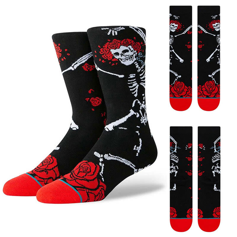 Rose Skeleton Crew Socks(3 Pairs) - Black - EU36-42(US3-8.5) - image 0