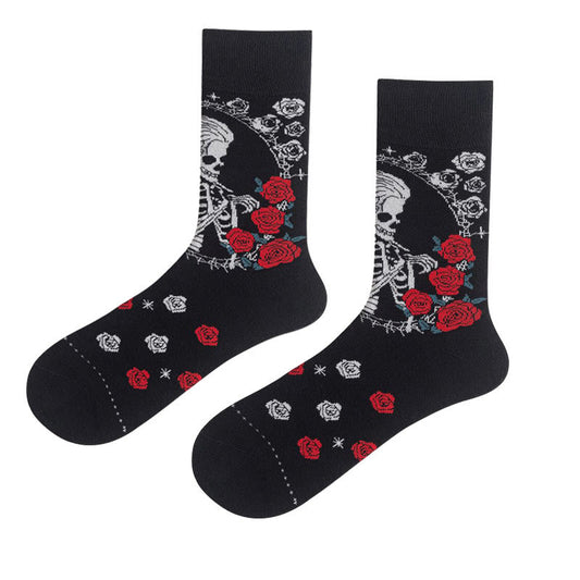 Plus Size Fashion Skull Crew Socks(3 Pairs) - Black - EU36-42(US3-8.5) - image 1