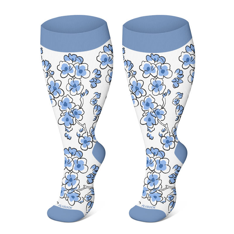 Plusock Plus Size Flower Series Compression Socks(3 Pairs) - image 2