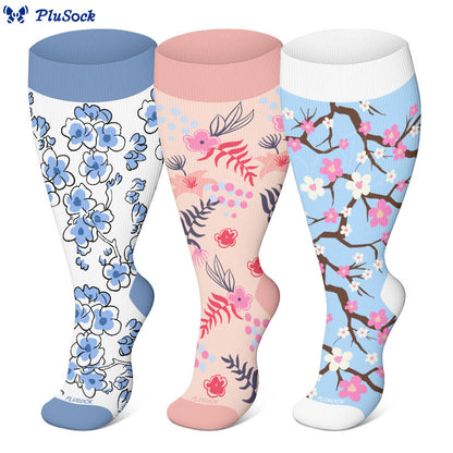 Plusock Plus Size Flower Series Compression Socks(3 Pairs) - image 0