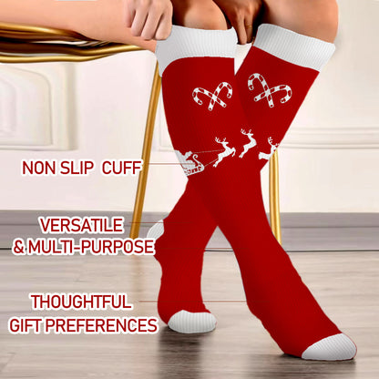 Plus Size Candy Cane Elk Compression Socks(3 Pairs) - image 4