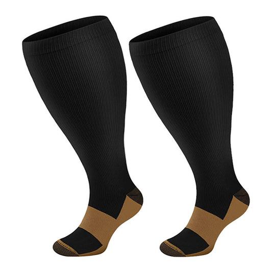 Plus Size Black Brown Compression Socks(3 Pairs) - Black - 4XL - image 0
