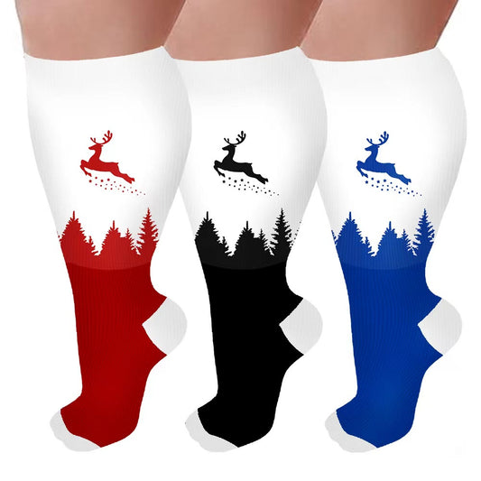 Plus Size Elk Compression Socks(3 Pairs) - Multicolor - 4XL - image 0