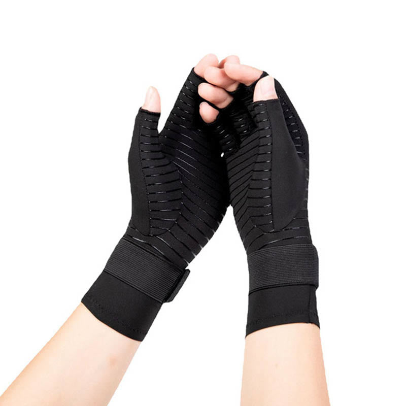 Bandage Fingerless Copper Compression Gloves - Black - L/XL - image 2