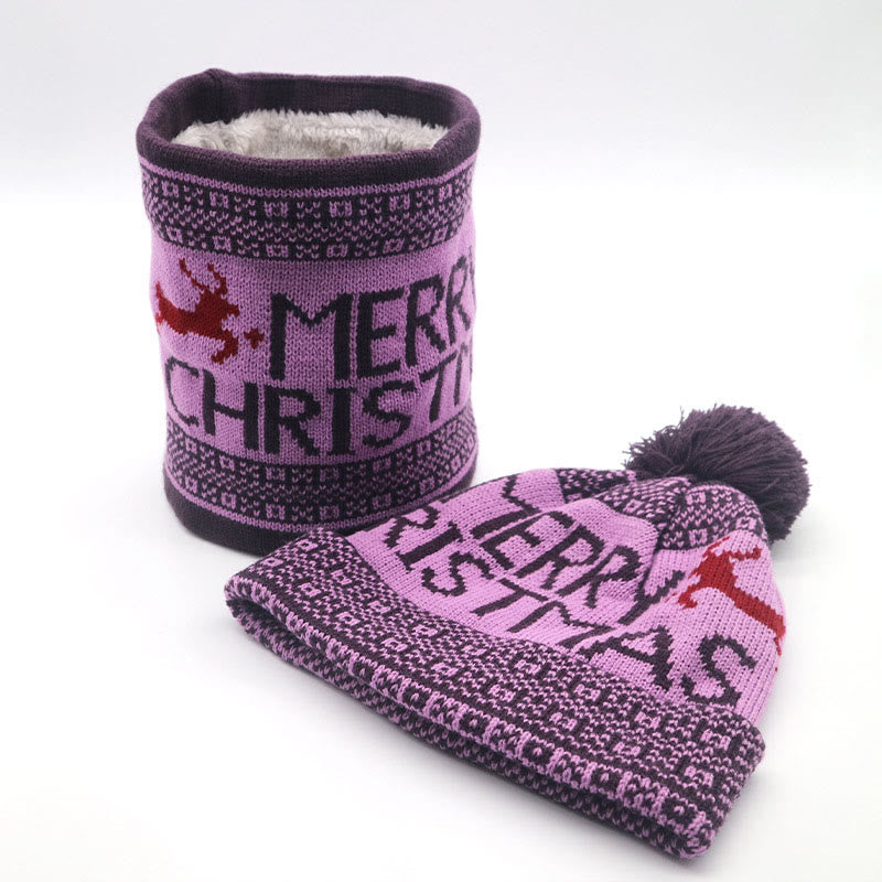 Christmas Beanie Scarf 2 in 1 Set - Purple - One Size - image 7