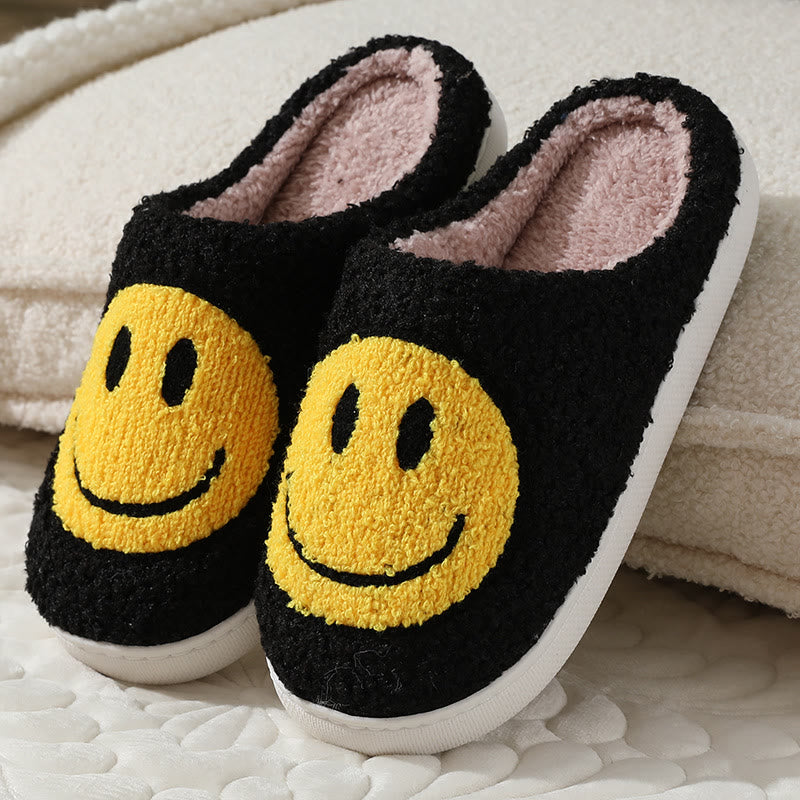 Plus Size Anti Slip Smiley Face Slippers - Black - US 11-12 - image 1