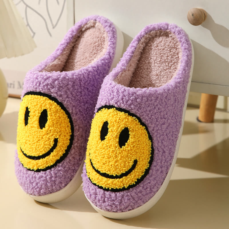 Plus Size Cartoon Smiley Face Slippers - Purple - US 11-12 - image 2