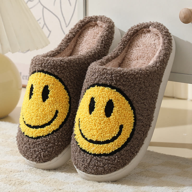 Plus Size Cartoon Smiley Face Slippers - Coffee - US 11-12 - image 6
