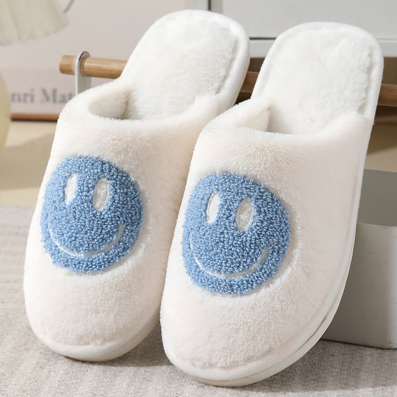 Plus Size Plush Smiley Face Slippers - Blue - US 11-12 - image 2