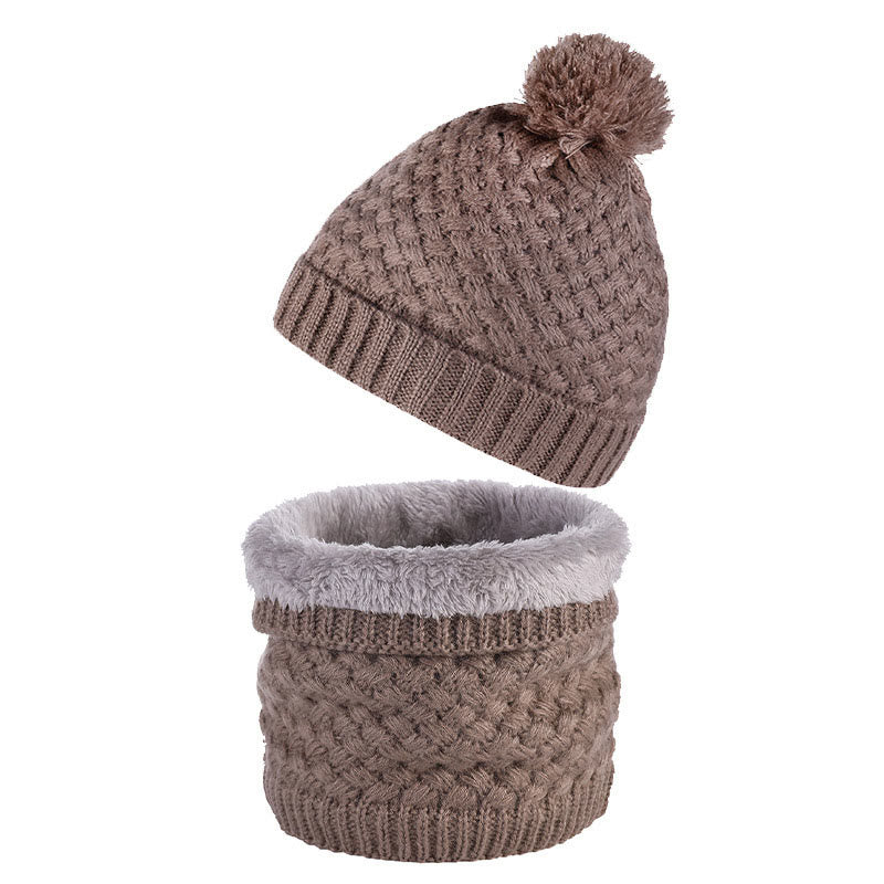 Winter Fleece Knitwear Beanie Scarf 2 In 1 Set - Khaki - One Size - image 6