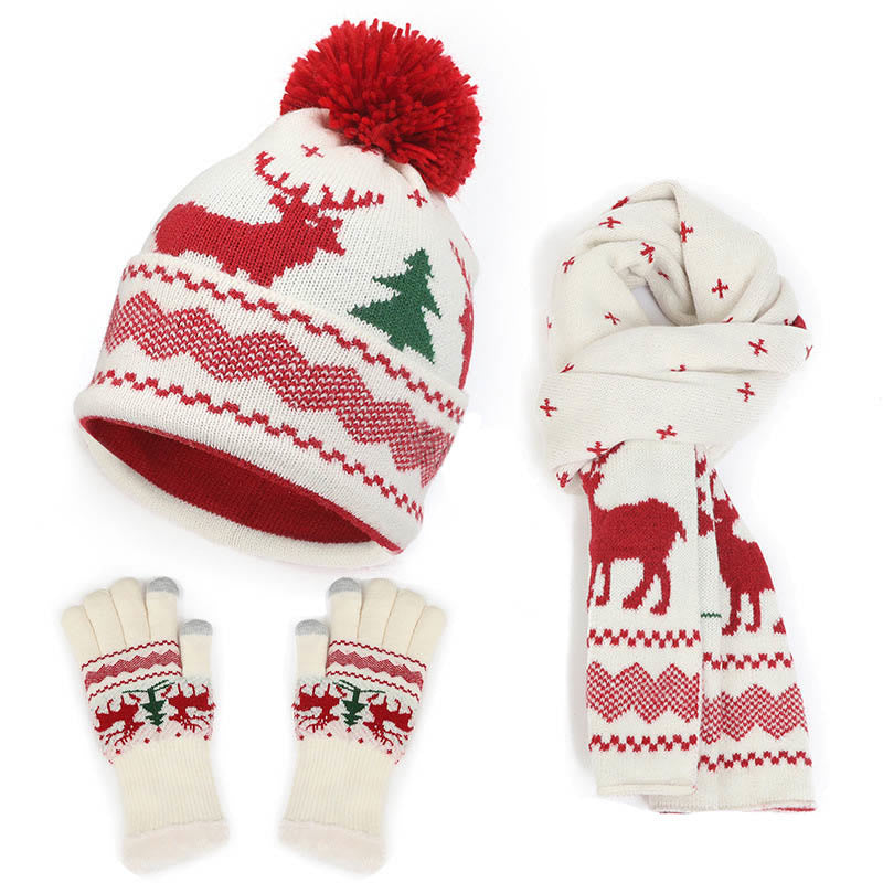 Christmas Style Beanie Scarf Gloves 3 In 1 Set - Beige - One Size - image 3
