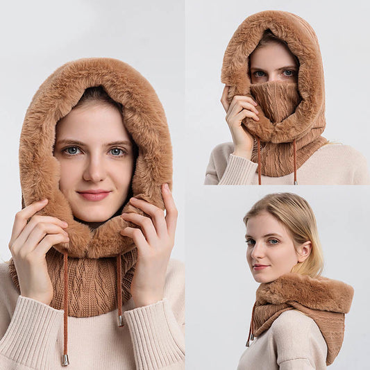 Solid Color Cold Protection Hooded Scarf - image 0