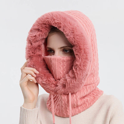 Solid Color Cold Protection Hooded Scarf - Pink - One Size - image 7