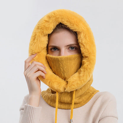 Solid Color Cold Protection Hooded Scarf - Yellow - One Size - image 6