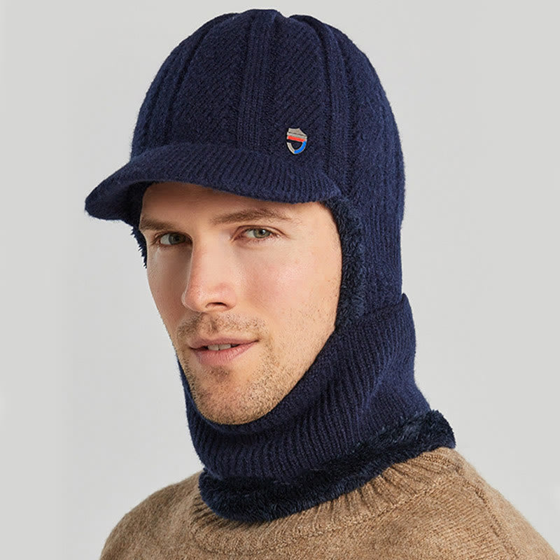 Winter Knitted Balaclava Beanie Hooded Scarf - Navy Blue - One Size - image 3